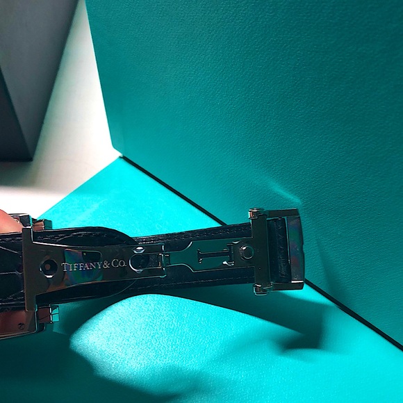 Tiffany & Co. Genuine Alligator & Stainless Steel Black Atlas Watch Gyromatic - Picture 8 of 16